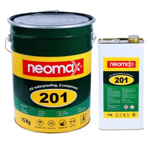 Neomax 201 là hợp chất chống thấm hai thành phần, dạng lỏng, dựa trên gốc nhựa polyurethane(PU) đa tính năng, có chứa dung môi. Sau khi thi công sẽ hình thành lớp phủ đàn hồi có độ bền kéo đứt tốt, độ giãn dài cao. Sản phẩm có khả năng che phủ các vết nứt tuyệt vời.